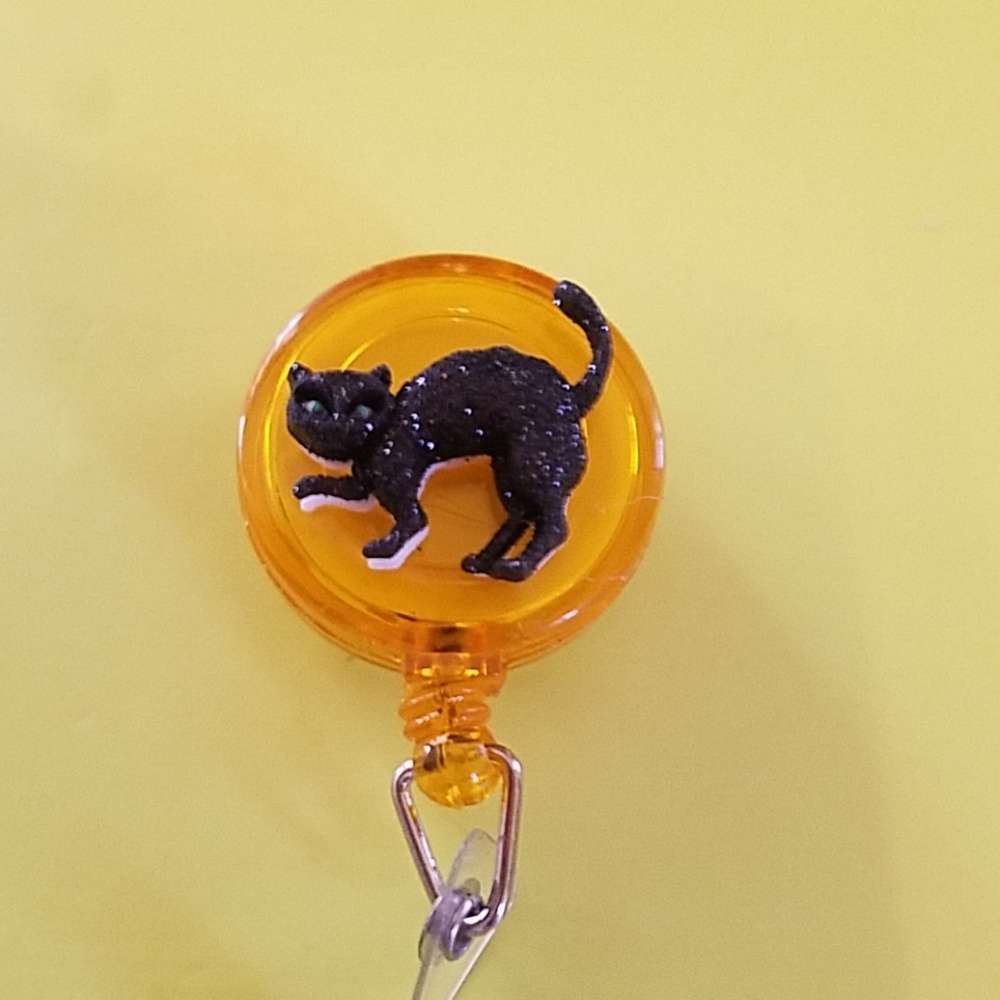 Halloween Cat Retractable Name Badge